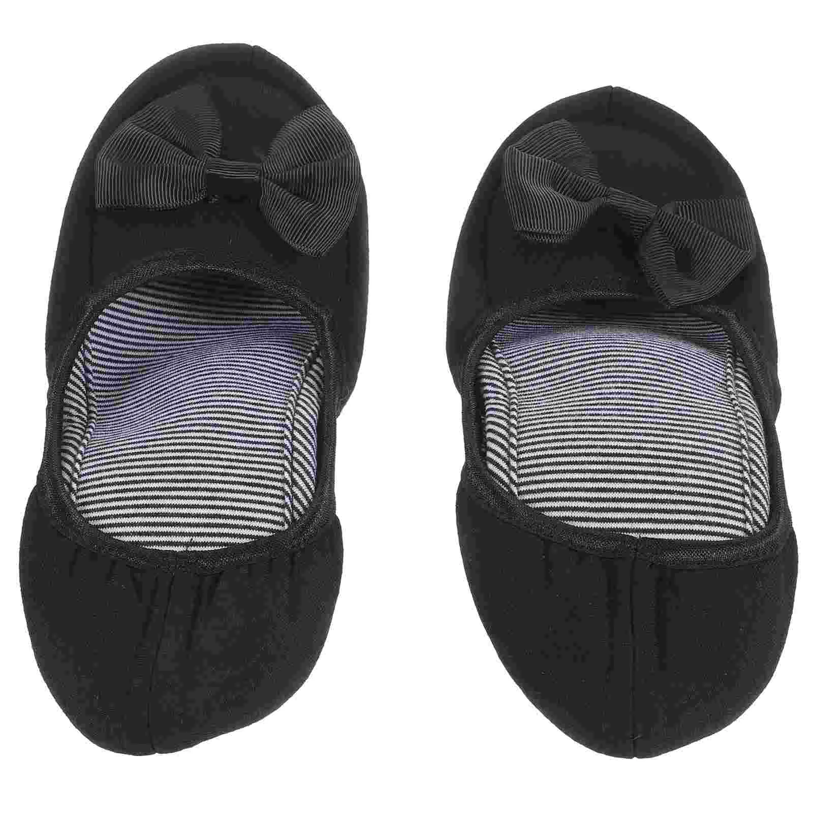 245cm Black Folding Slippers Flat Roll Slipper Shoes Portable Travel Indoor Slipper Bottom Silent Walking Slippers with Storage