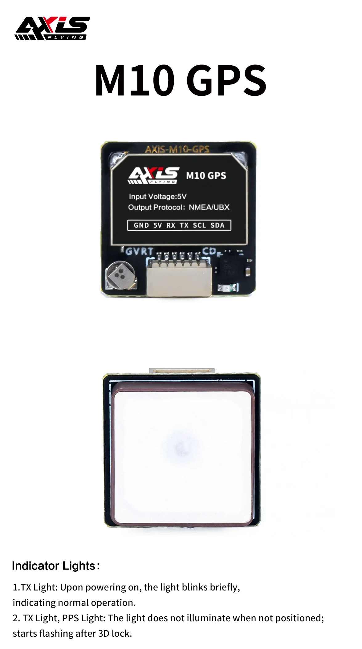 Module GPS Axisflying M10 avec boussole électronique intégrée QMC5883 3.6V-5.5V pour avion RC FPV longue portée