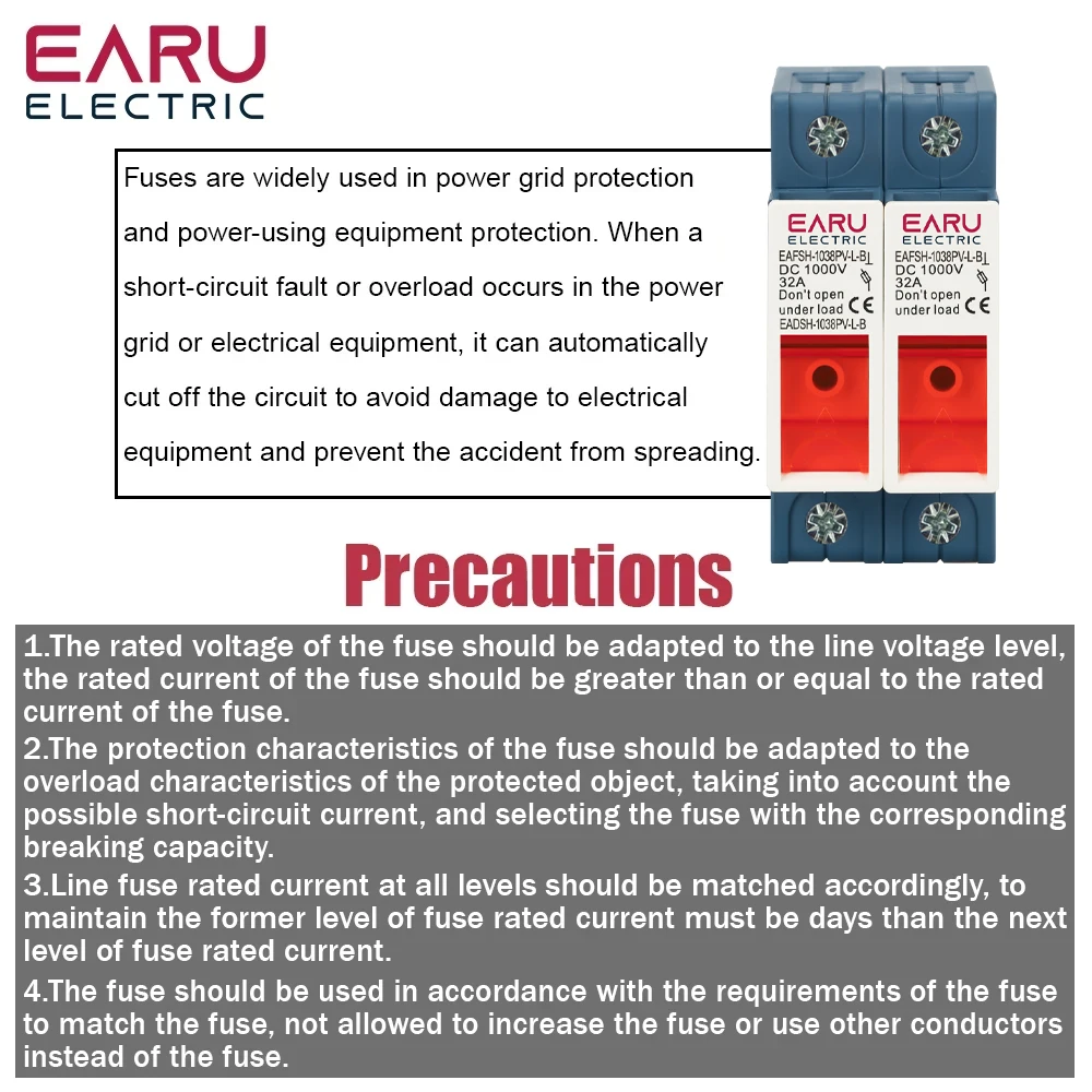 Description Picture 6 of itemOne Set 2P DC Fuse Holder 10*38mm High Voltage Solar PV 1000V 6A-32A Base Photovoltaic System Protection Protector gpV Parallel