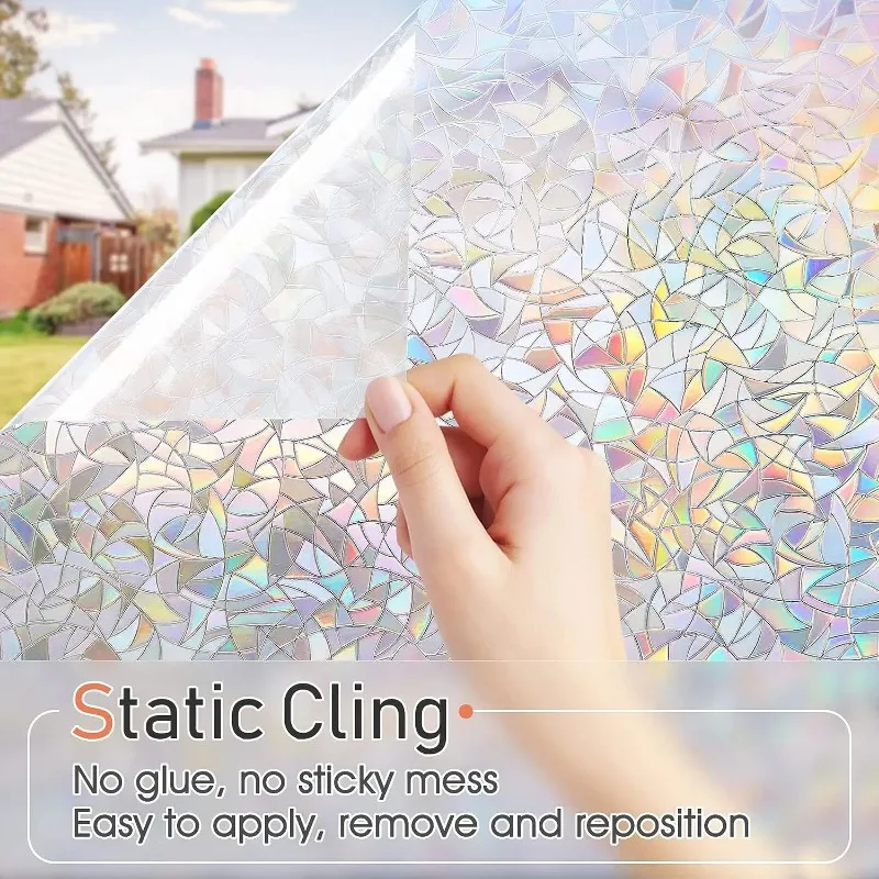 Frosted Anti Peeping Window Privacy Film Rainbow Window Clings 3D Decorative Stained Glass Windows Decals Static Cling