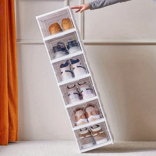 Stackable Shoe Organizer -Dustproof Storage Cabinet with Doors - Durable Plastic Boot and Accessory Rack 2