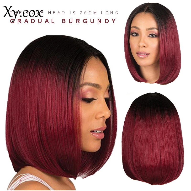 

Ladies Ombre Wine Red Short Straight Hair BOB Style Cosplay Full Wig