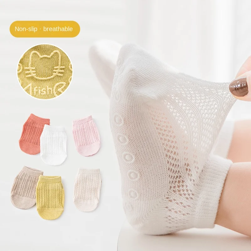 Sommer Mesh Dünne Baumwolle Baby Socken Nicht-Slip Boden Socken Baby kinder Kurze Socken Baumwolle Socken Neugeborenen 0-1Years