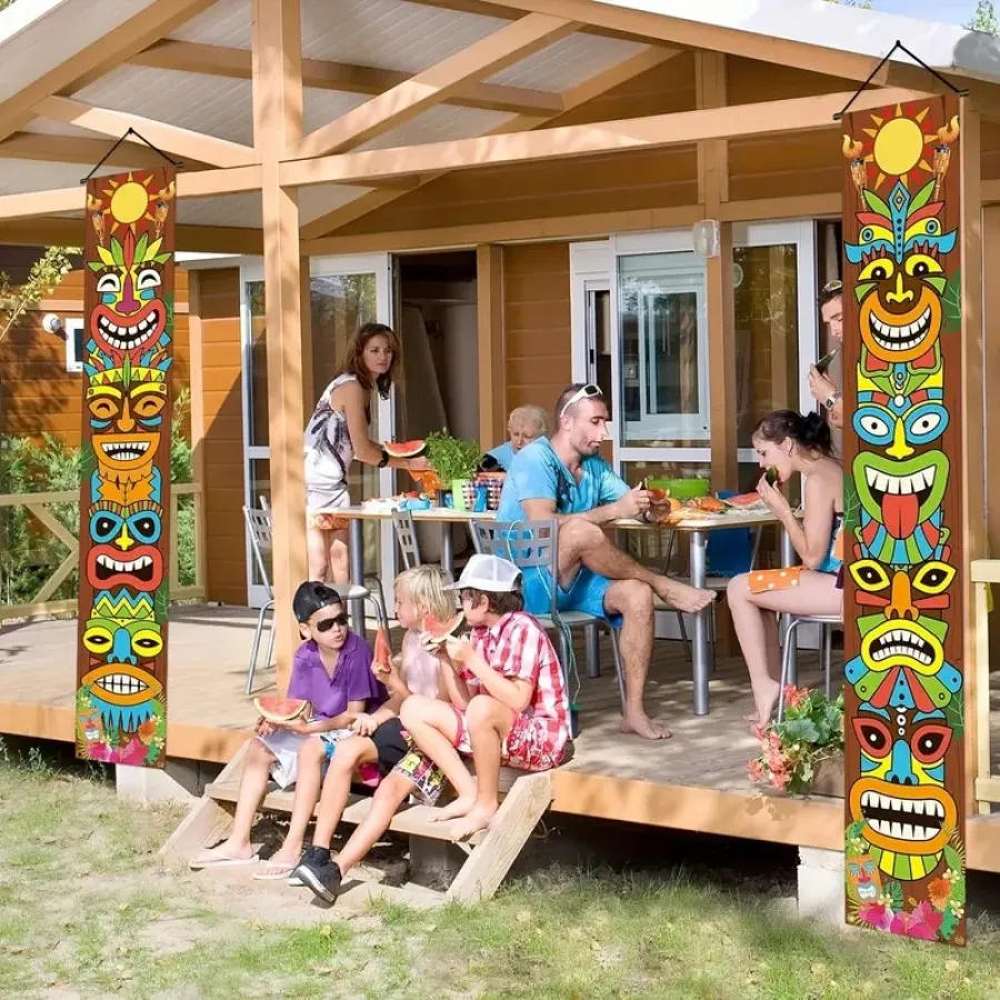 2pcs Hawaiian Luau Party Decoration Supplies Tiki Totem Door Banner Sign For Aloha Hawaii Luau Tropical Moana Birthday Party party decorations