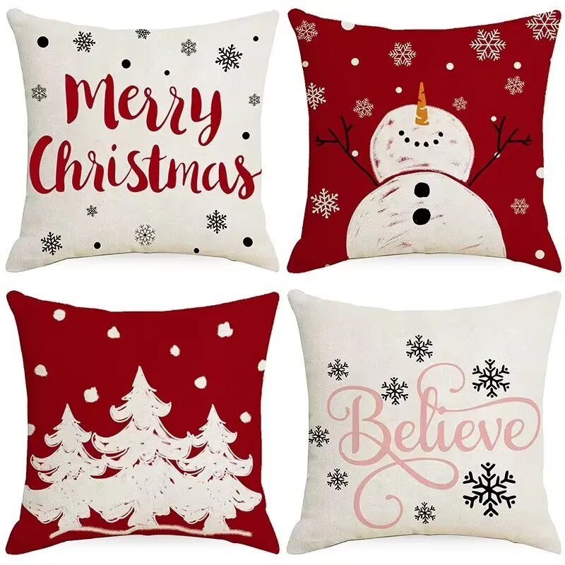 

RED Believe Christmas Pillow Covers 18x18 Inch,Set of 4 Decorations Pillows Decorative Xmas Snowflake Throw Pillow Cases