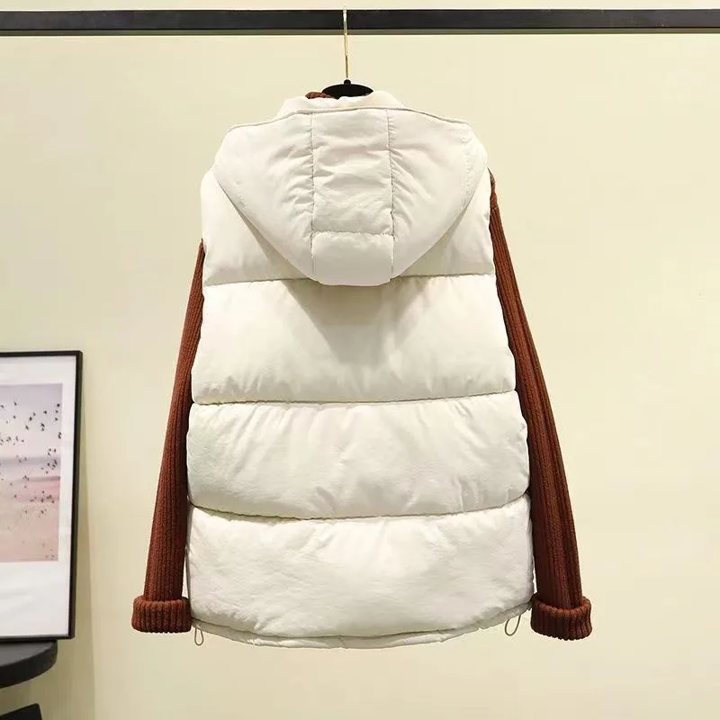 Ladies Casual Long Leather Cotton Vest Jacket Street Fashion Stand Collar Vest Women's PU Jacket Women's Elegant Straight Vest