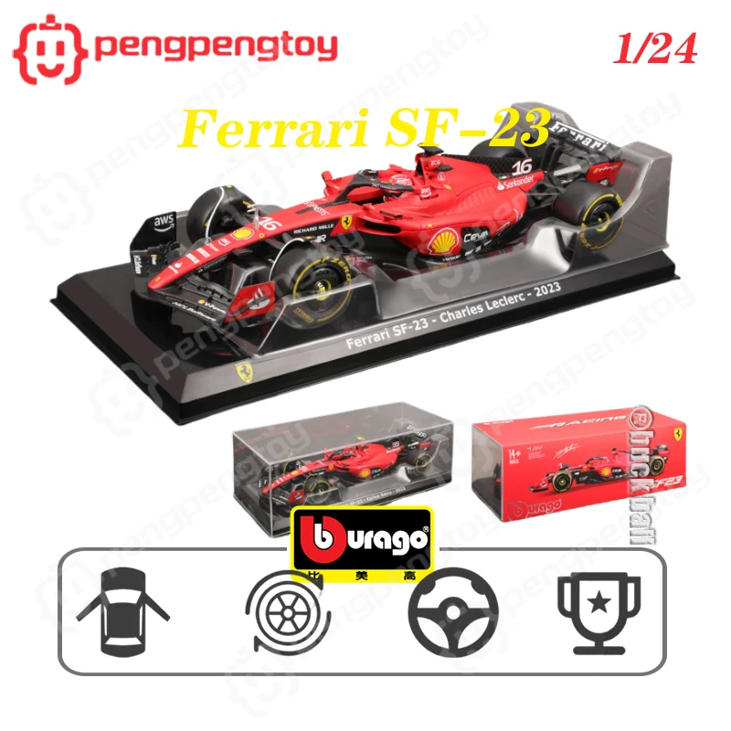 

Bburago 1/24 Ferrari SF-23 F1 Racing Car With Helmet Ferrari Formula 1 Alloy Diecast Models Car Leclerc Sainz Car Toys #16 #55