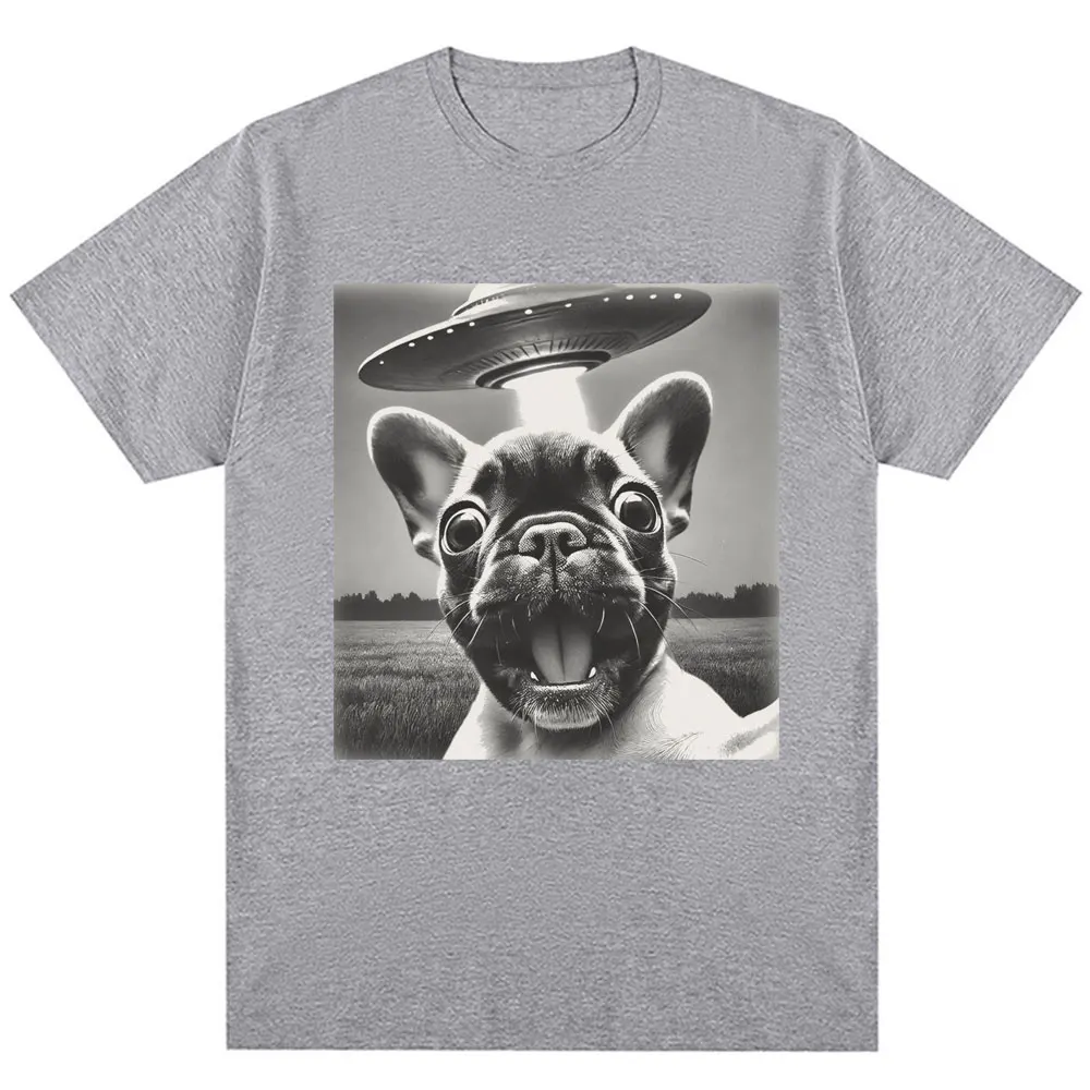 French Bulldog UFO Meme Vintage Graphic Oversized Cotton T-Shirt