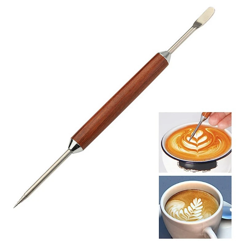 

Coffee Art Pen Coffee Fancy Art Needle Wood Handle Stainless Decorating Barista Tool