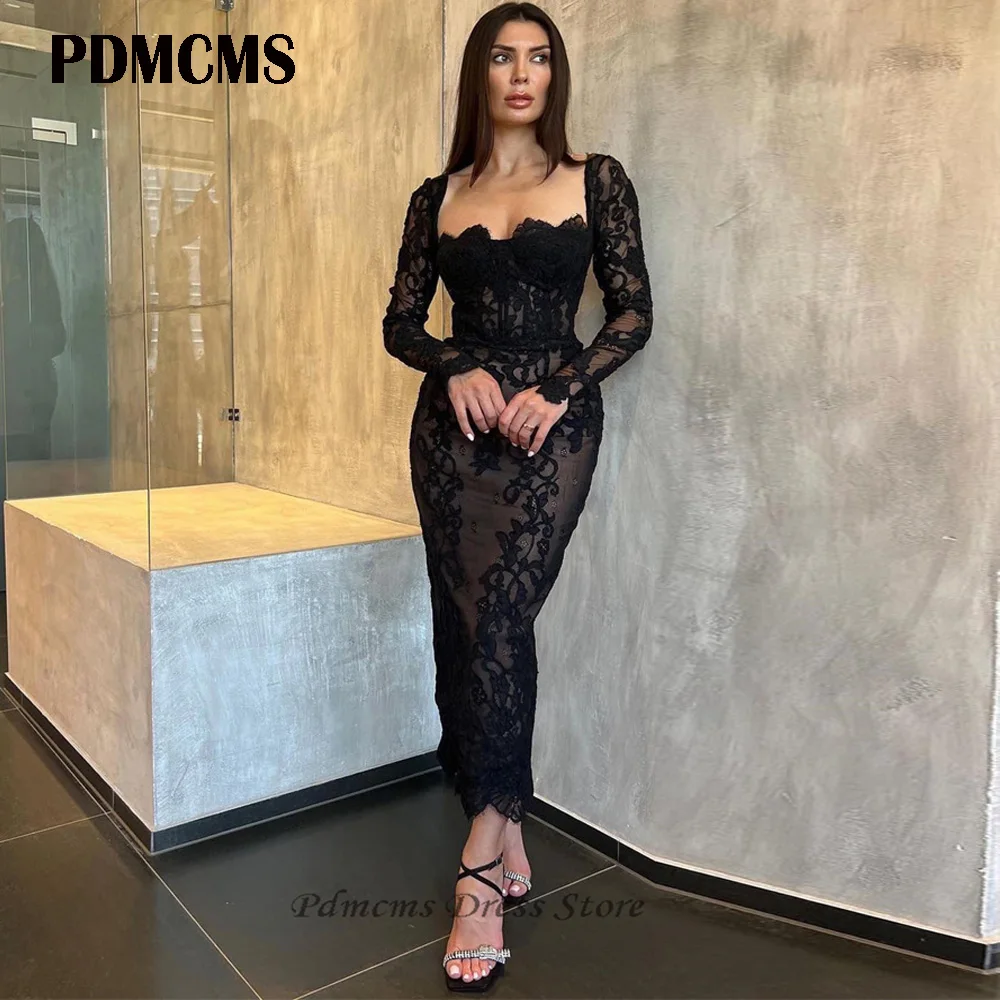 

Black Lace Mermaid Evening Dresses 2024 Long Sleeves Sexy Prom Dresses Ankle Length Evening Party Gowns Slim Fit Robe de Soiree
