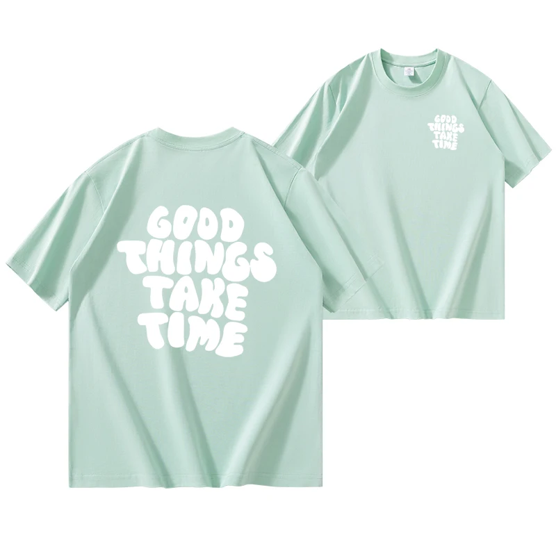 Gode ting tar tid Mønstertrykk Behagelig T-skjorte, Grafisk T-skjorte sommer utendørsklær, Herreklær, Overdeler for menn_voghion.com