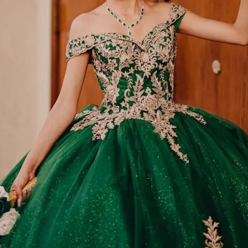 Saudi Emerald Green Quinceanera Dresses Lace Appliques Sweet 16 Dress Prom Birthday Party Gown 14 15Vestidos De XV Anos