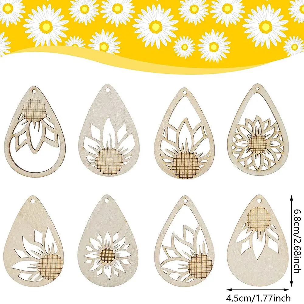 182Pcs Wooden Earrings DIY Unfinished Wooden Earring Drop Pendant Ring Jewelry 2