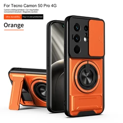Funda de armadura militar Tecno Camon 50 Pro Magsafe magnética con soporte plegable y protección de cámara