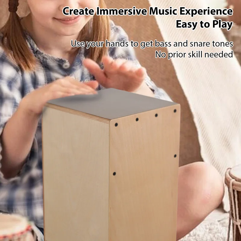 Cajon Box Drum Birch Sitting Drum Wooden Box Travel Drummer Percussion Instrument Anti-Slip for Beginners Party