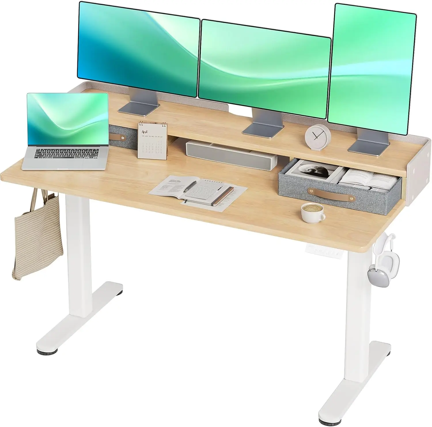 

INNOVAR цельный стоячий стол с ящиками, 55x24 дюйма, стол из массива дерева с полкой для хранения,