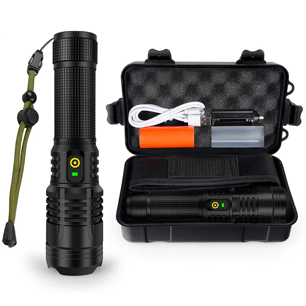 

NEW High Power LED Flashlight Ultra-long Lighting Distance Lamp Searchlight XHP70 Powerful Lantern Zoom Torches Camp Light