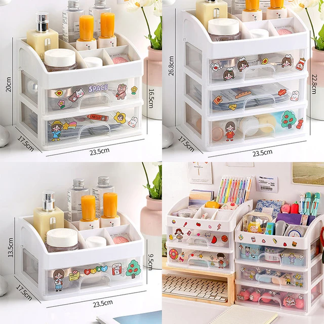 Cute Multi-storey Drawer Desktop Organizer Desk Storage Box Free Sticker  School Office Stationery Cosmetic Home Storage Box - AliExpress