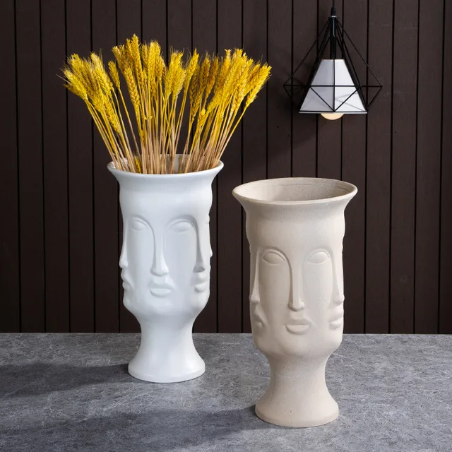 Castiçal de cerâmica, escultura, vaso de flores, artesanato, rosto humano, vaso de flores, artesanato, jardim, decorações para casa 4