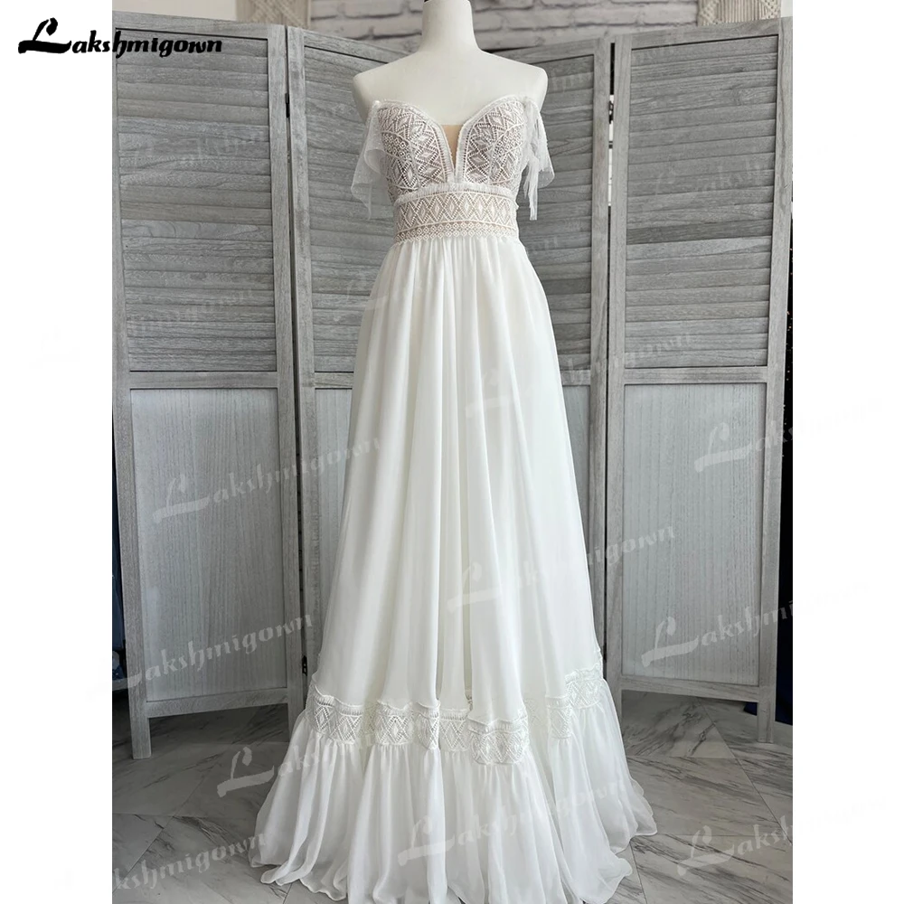 ElegantBohoWeddingDressesVNeckBeachLaceBridalWeddingGowns