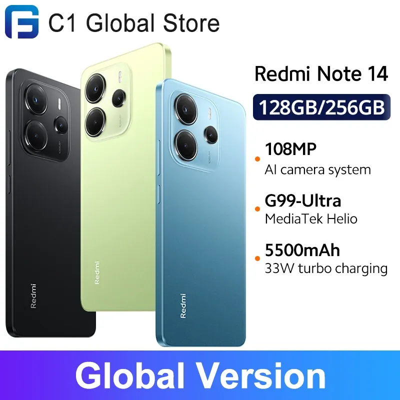 【World Premiere】Global Version Xiaomi Redmi Note 14 MediaTek Helio G99-Ultra 108MP AI Camera 5500mAh 6.67" 120Hz AMOLED Display