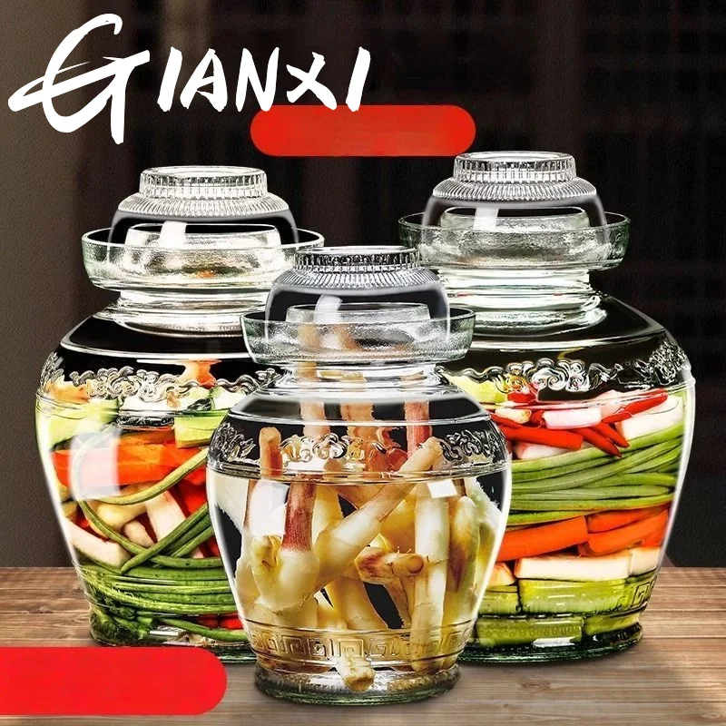 Glass Storage Jar Glass Storage Container GIANXI Pickle Jar Food Grade extra-large Thickened Glass Jar Sealed Pickle Household Sugar Garlic