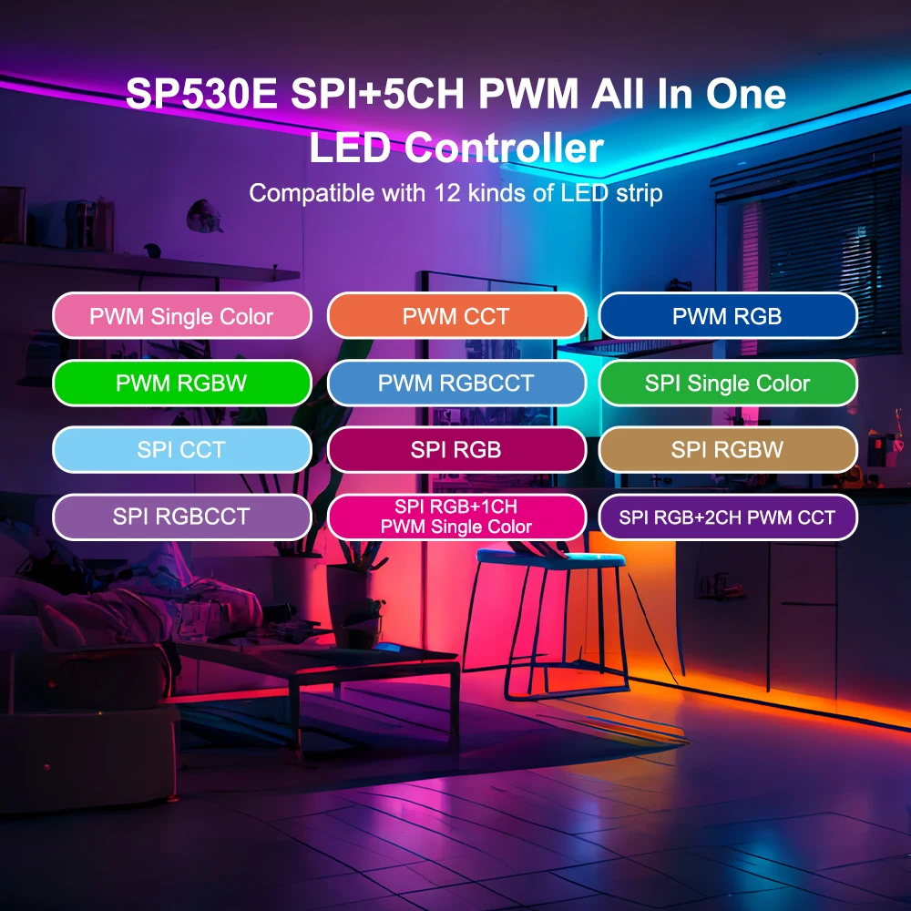 SP530E All One LED Controller Wifi Alexa Google Home BT 5CH PWM SPI Pixels