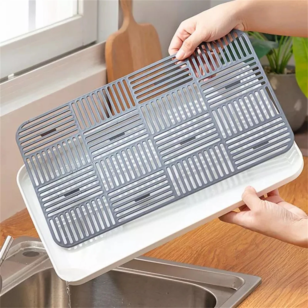 Dish Drying Rack Plastic Drain Tray Sink Kitchen Organizer