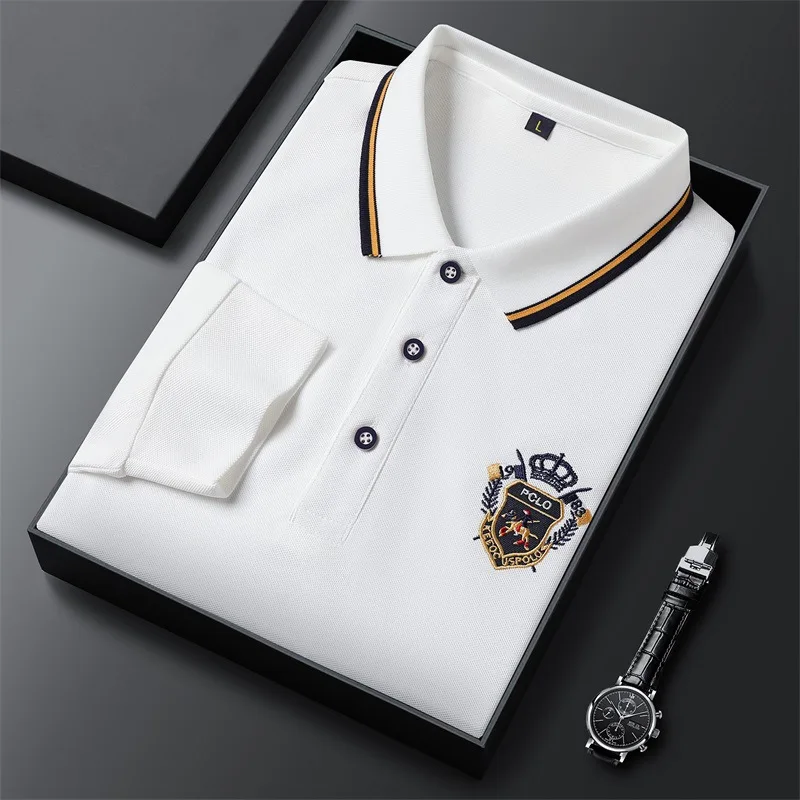 

Autumn/winter New Handsome Solid Color Outer Embroidery Thin Long Sleeve Polo Shirt Top T-shirt Men's
