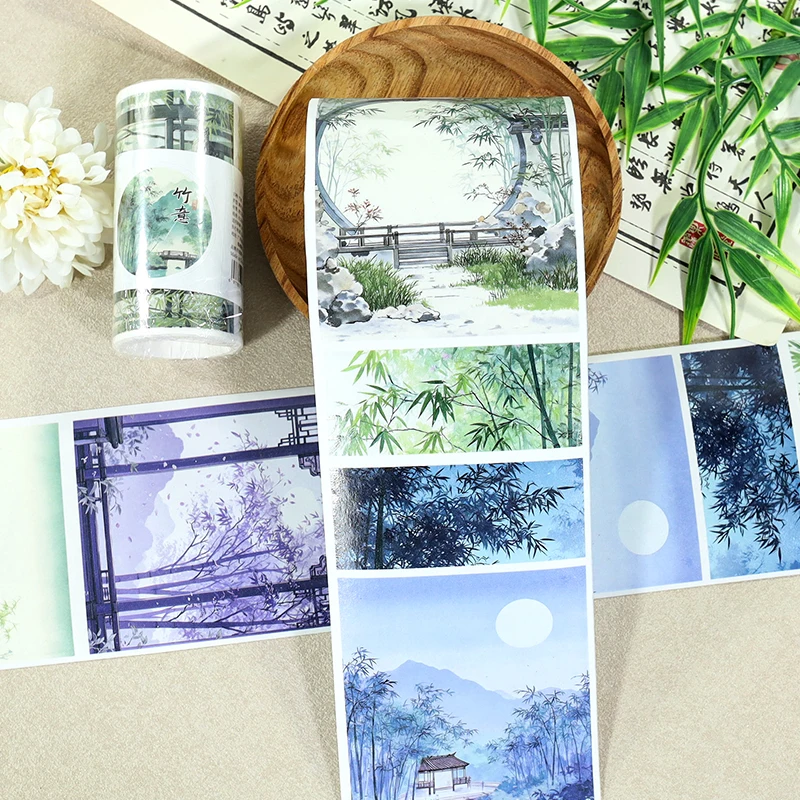 8cm*2m/롤 오리엔탈 대나무 정원 PET 테이프 중국 스타일 대나무 정원 장식 테이프 스티커 스크랩북킹 저널용