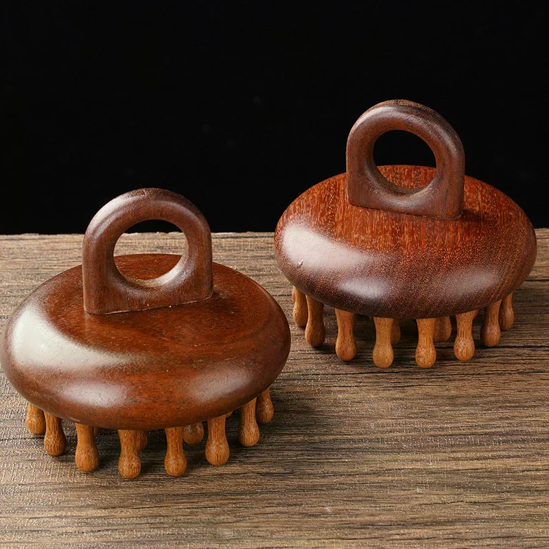 Multi-Functional Massage Comb Massage Tools Portable Circular Tooth Guasha Combs Wood Therapy Scalp Head Massager With Ring