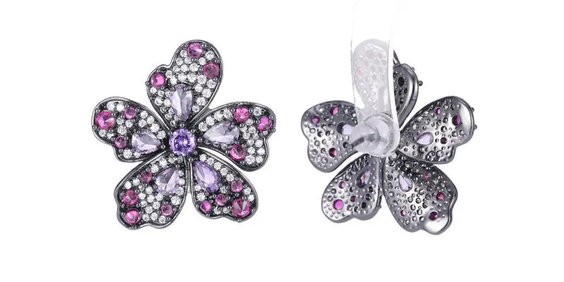 Mystical Vintage Statement Bloom Purple Orchid Flower Stud Earrings for Mothers’ Day Gift Jewelry