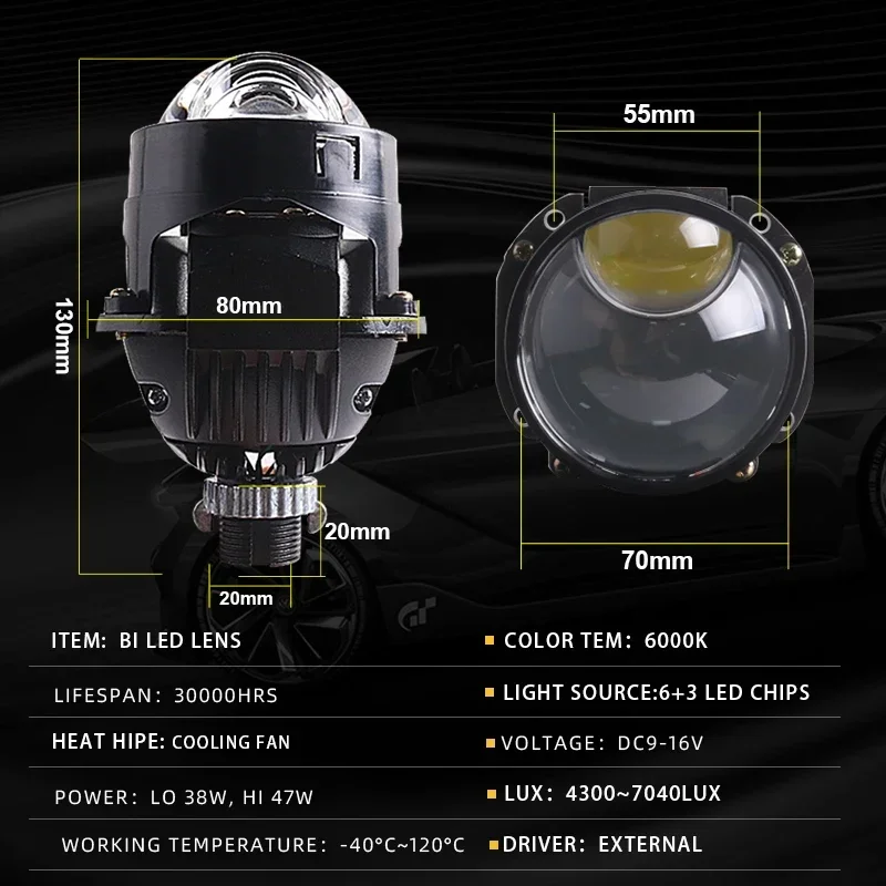Sanvi 자동차 2.5 ''Bi LED 렌즈 쌍곡면 프로젝터 헤드 라이트 12V 94W H4 H7 9005 9006 자동차 액세서리 용 천사 눈 마스크 포함