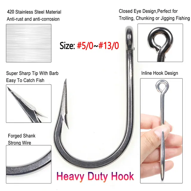 Heavy-duty Stainless Steel Jigging Hooks 5/0-13/0 For Big Game Fishing