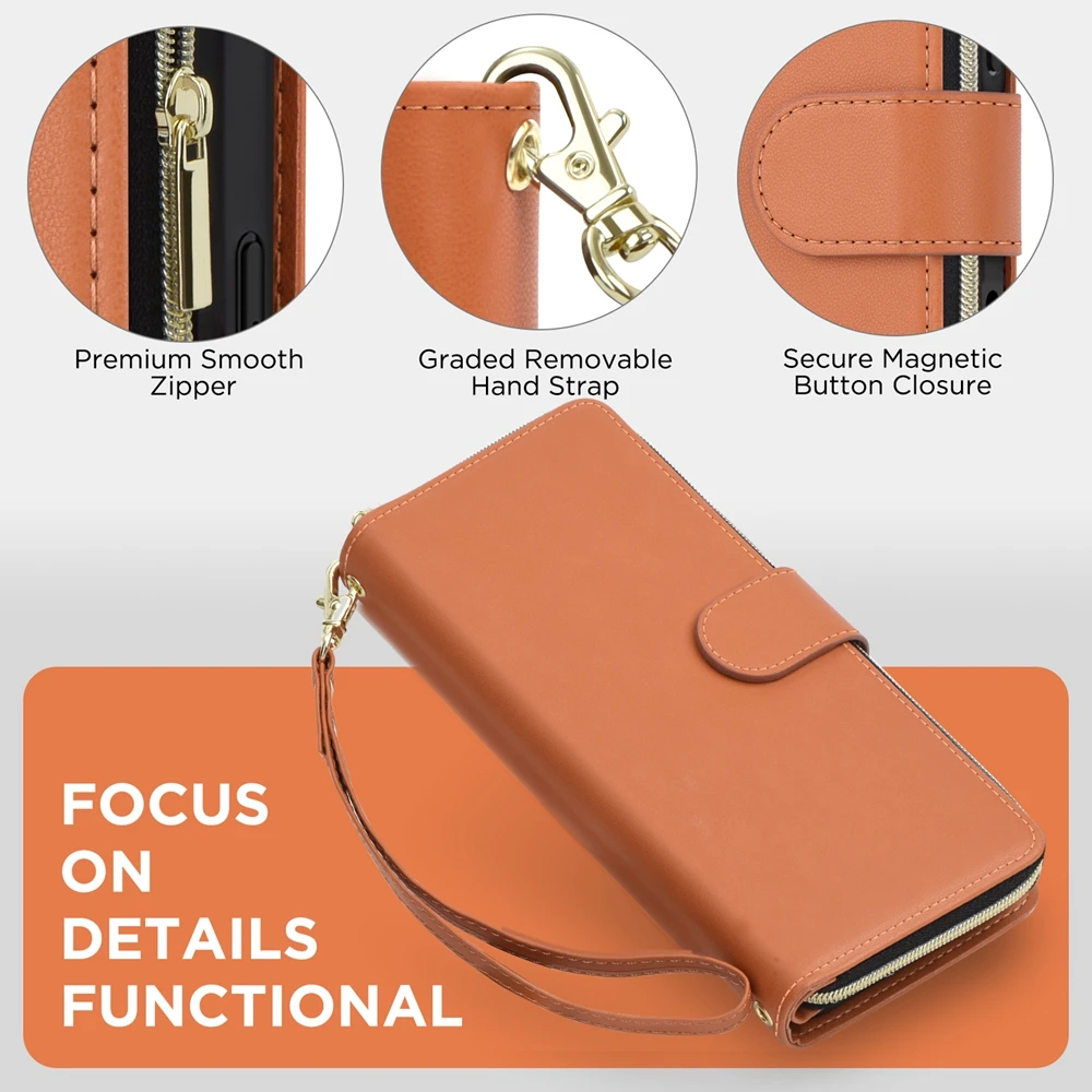 Deluxe Leather Flip Wallet Case with Long Lanyard and Cardholder