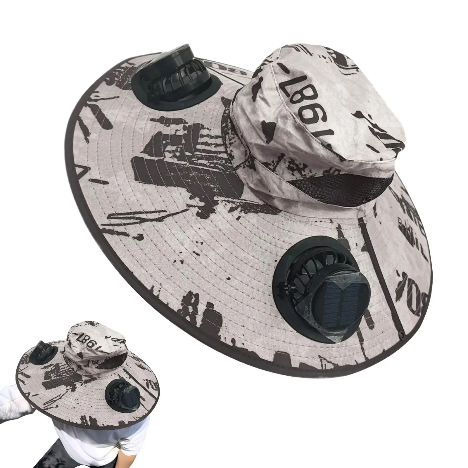 Description Picture 5 of itemOutdoor UV/Heat Protection Sun Hat Bucket Fishing Hat Summer Wide Brimmed Sun Hat Fishing Hat Fisherman Hat Solar Fan Cap