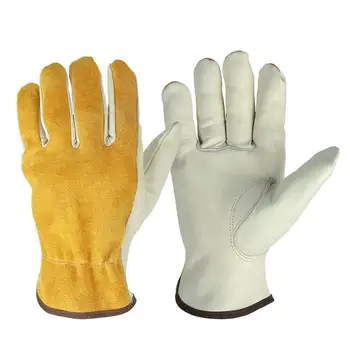 1 Pair Work Gloves Cowhide Leather Workers Work Welding Safety Protection Garden Sports Motorcycle Driver Wear-resistant Gloves 1