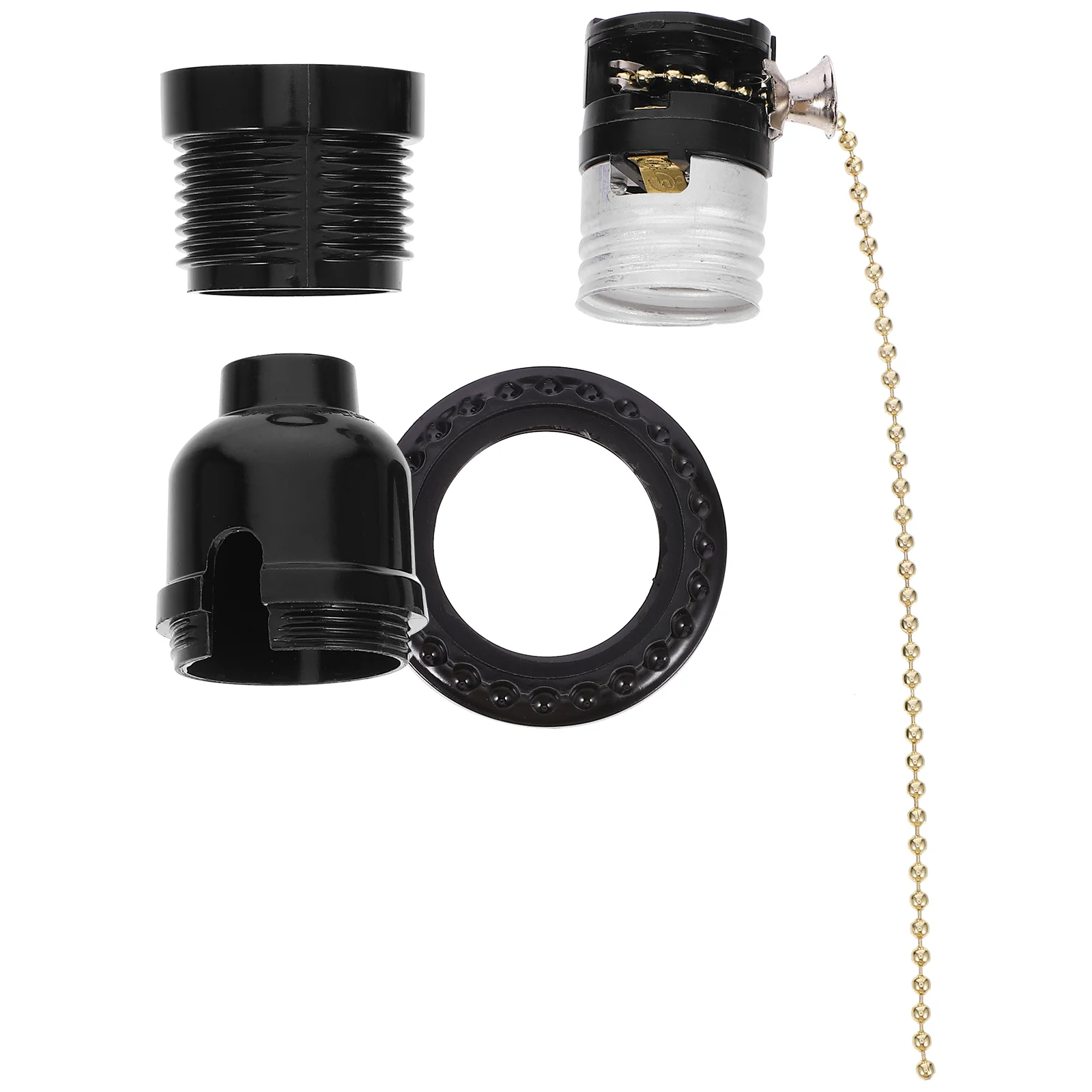

Plastic Lamp Bases Adapter E27 Light Bulb Lamp Holder Pendant Screw Socket Vintage with Pull Zipper (Black)