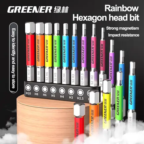 GREENERY Rainbow Hex Key Allen Wrench Screwdriver Bit Set Electric Power Drill Color-Coded Strong Durable Magnetic Repair Tools