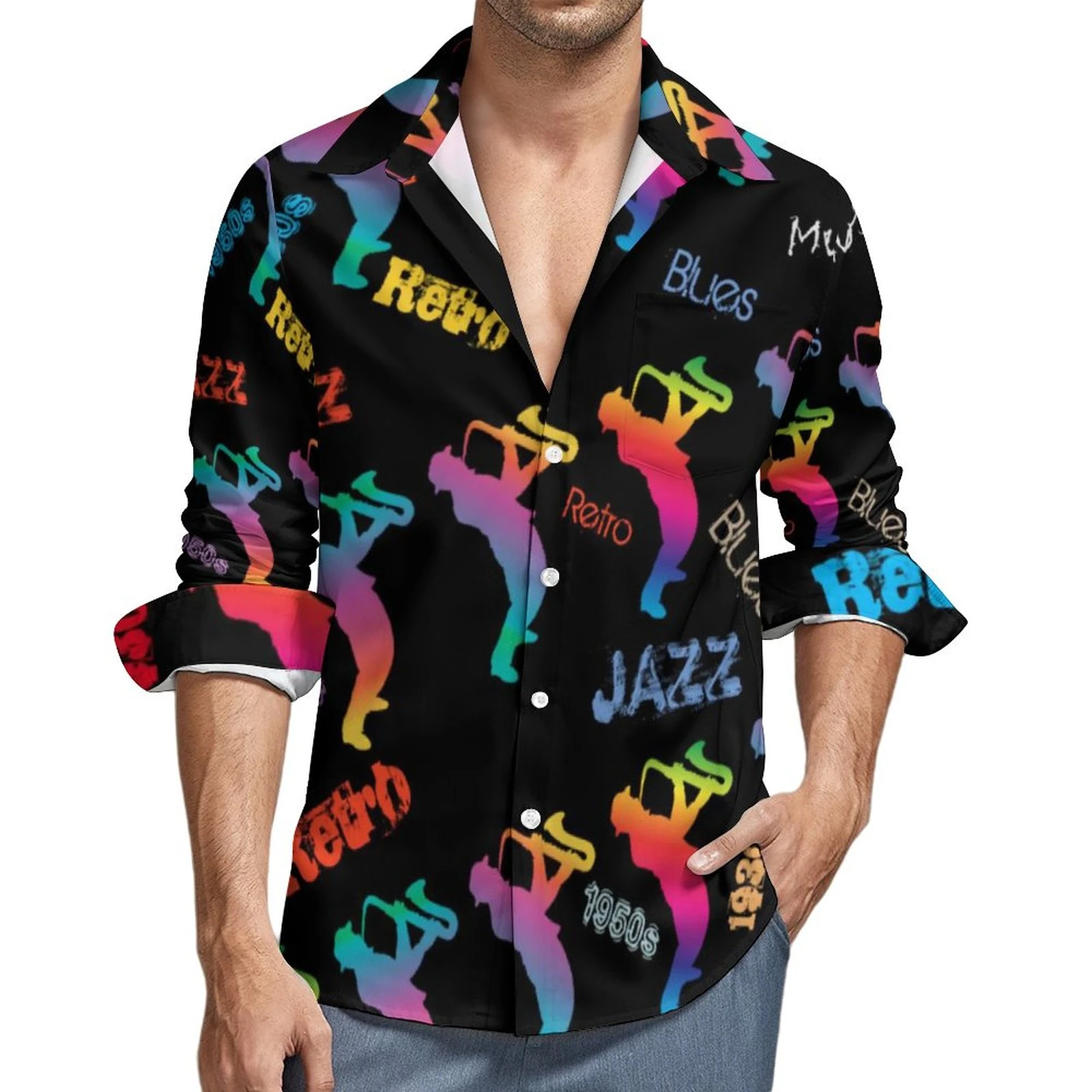 Bladeren verzamelen periscoop ontspannen Retro Muziek Pop Art Casual Shirt Mannelijke Jazz Muzikanten Shirt Lente  Grappige Blouses Lange Mouw Gedrukt Oversized Kleding| | - AliExpress