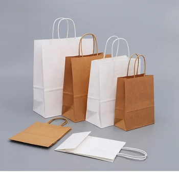 Sacchetti per bottiglie di vino in carta kraft marrone bianco con manici Sacchetti regalo per vino riciclabili per sacchetti per la vendita al dettaglio della festa nuziale di Natale 1