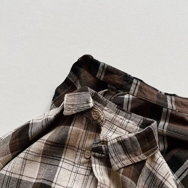 Baumwolle Plaid Taschen knopf 2023 Frühling Herbst neue Kinder hemden Junge lässig Langarm Tops Kinder tragen Kleinkind Kleidung für 1-8y – Detail 8