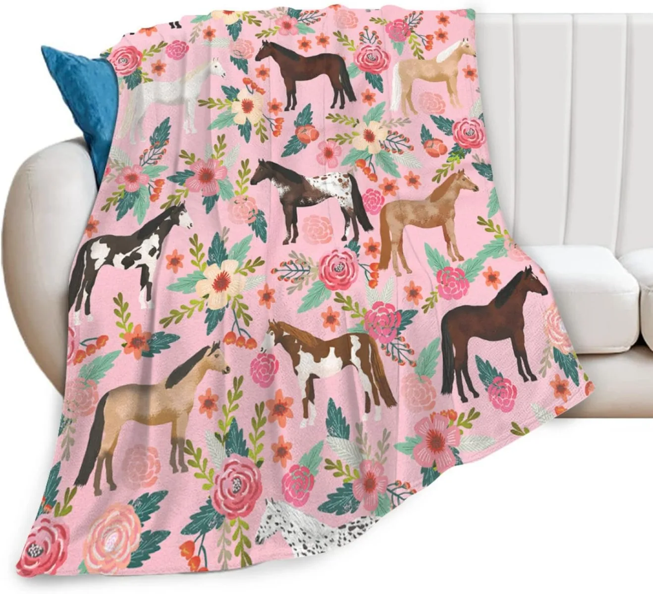 Horse Blanket Gift for Girls Women Cartoon Horses Flannel Cute Farm Animal Blankets Soft Lightweight for Lovers Decor Sofa Bed 5
