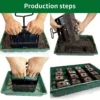 A hand-held garden clod maker with 4 square molds, a durable plastic seedling tool for indoor and outdoor gardening 4