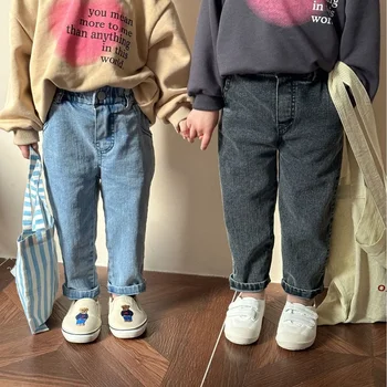 ربيع الخريف الأطفال 1-6 سنة ارتداء سراويل تقليدية الأولاد حزام مطاط الكاحل السراويل الفتيات لينة جينز سترتش