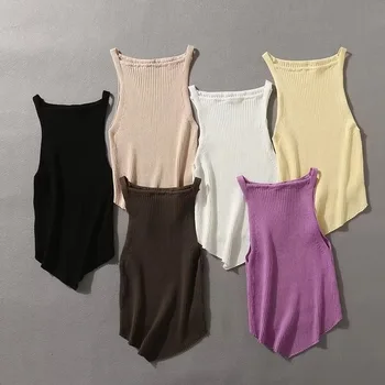 Momoluna 여성용 불규칙한 메쉬 팁 리브 피크 민소매 리브 니트 탱크 탑, 미적 의류, S M