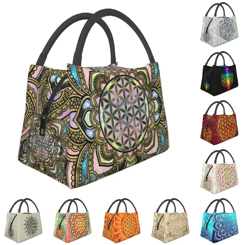 

Mandala Spiritual Flower Of Life In Lotus Insulated Lunch Bags for Women Portable Sacred Geometry Meditation Thermal Lunch Tote