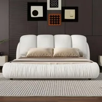 Luxury Upholstered Platform Bed with Thick Headboard,Leather Queen Bed with Oversized Padded Backrest,Platform Bed Frame 1