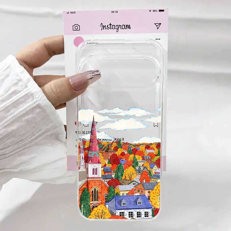 Autumn Forest Fallen Leaves Clear Soft TPU Phone Case