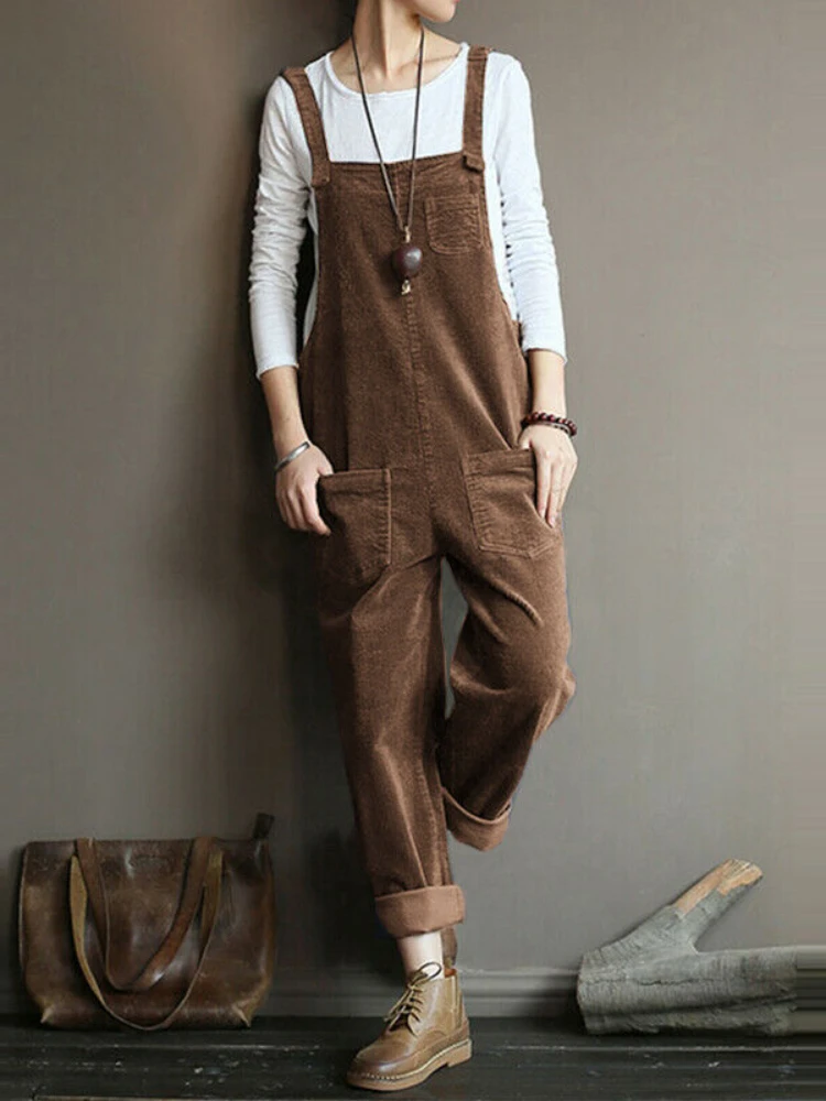 

Jumpsuit Women Solid Color Pocket Suspender Trousers Overalls for Women Fashion Leisure Loose Comfortable One Piece Outfit Women